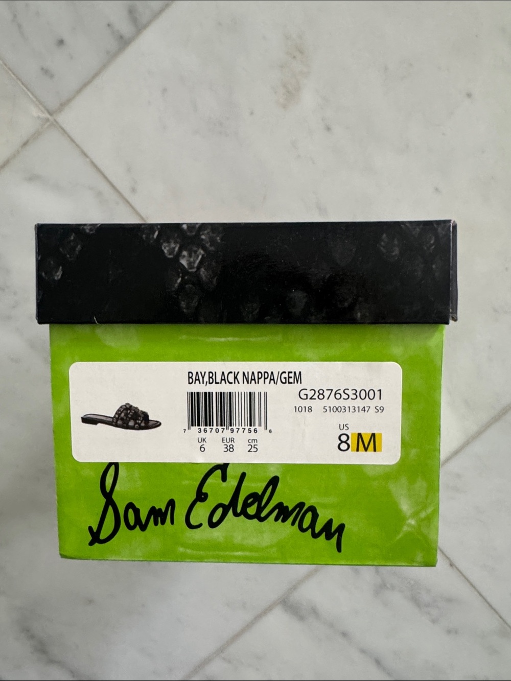 Sam Edelman Slip on Black Sandals with Gem Embellishments. Size 8M - Picture 5 of 8